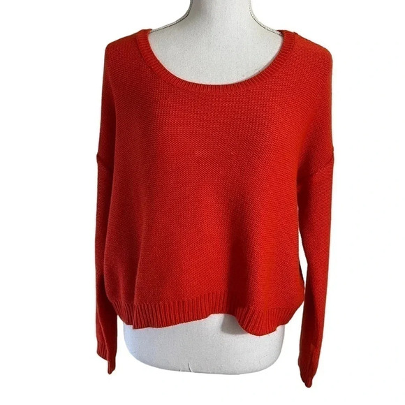 Divided Sweaters - H&M Divided Cropped Bright Orange Sweater Size 8 Long Sleeves Pullover Knit Top